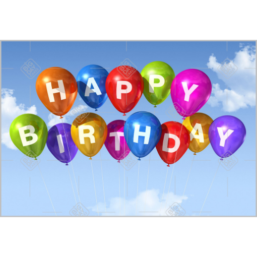 Happy Birthday balloons in the sky topper - landscape