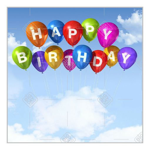 Happy Birthday balloons in the sky topper - square