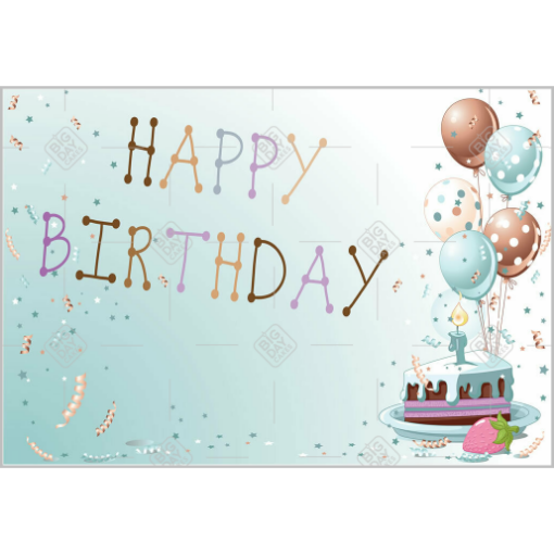 Birthday cake slice with balloons topper - landscape