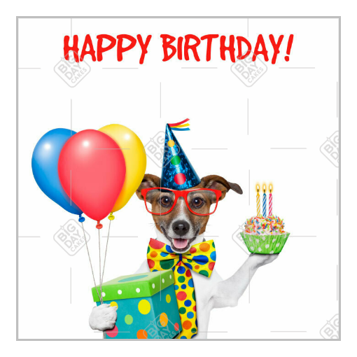 Happy Birthday dog with balloons topper - portrait