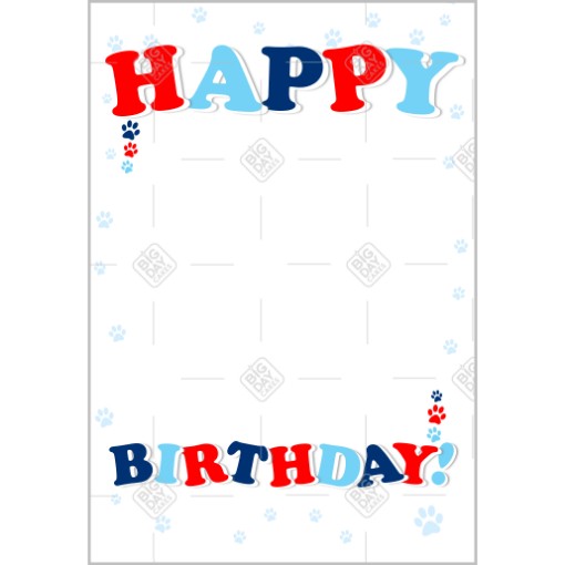Happy Birthday paw prints frame - portrait