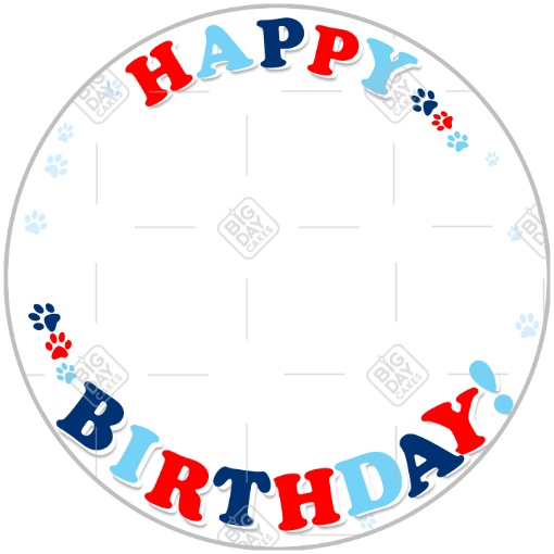 Happy Birthday paw prints frame - round