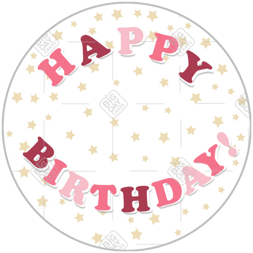 Happy Birthday pink stars topper - round