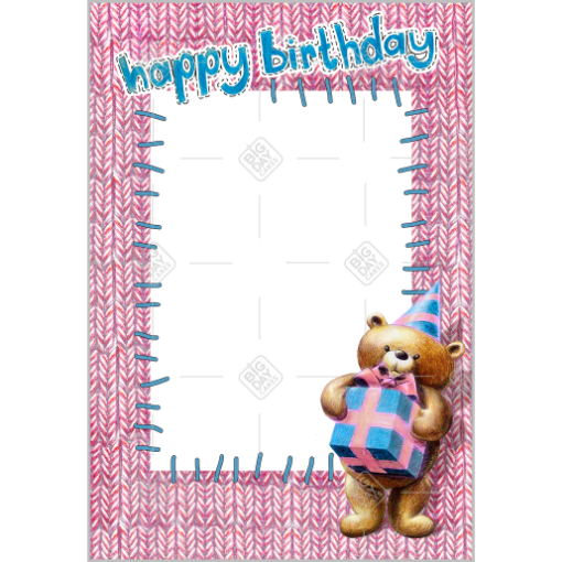 Happy Birthday cute teddy pink frame - portrait