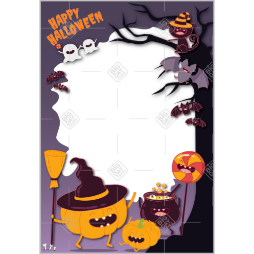 Pumpkin witches frame - portrait