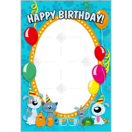 Happy Birthday animals blue frame - portrait