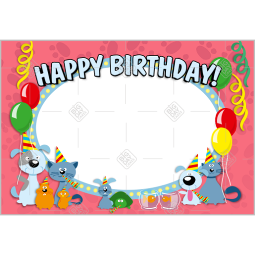 Happy Birthday animals pink frame - landscape
