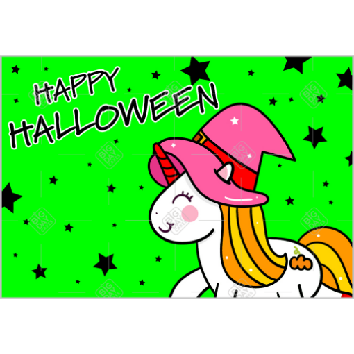 Halloween unicorn green topper - landscape