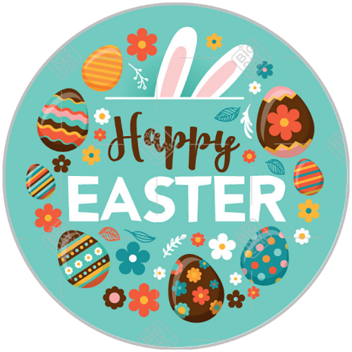 Happy Easter eggs and flowers topper - round