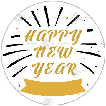Happy New Year golden ribbon topper - round