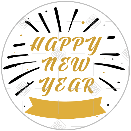 Happy New Year golden ribbon topper - round