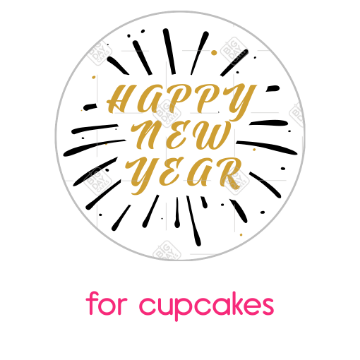 Happy New Year golden ribbon frame - cupcakes