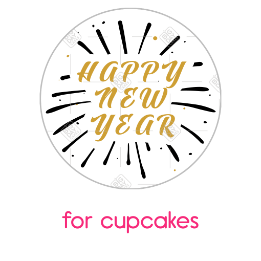 Happy New Year golden ribbon frame - cupcakes