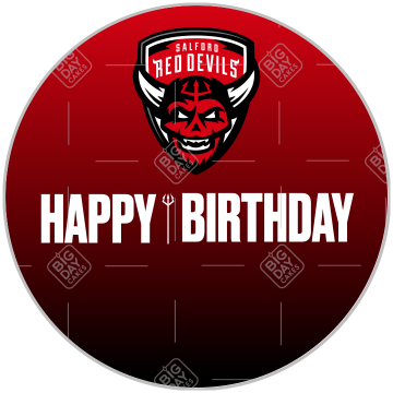 Salford Red Devils fade Happy Birthday cake topper - round