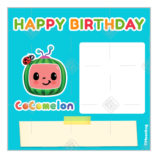 CoComelon Happy Birthday - turquoise frame - square