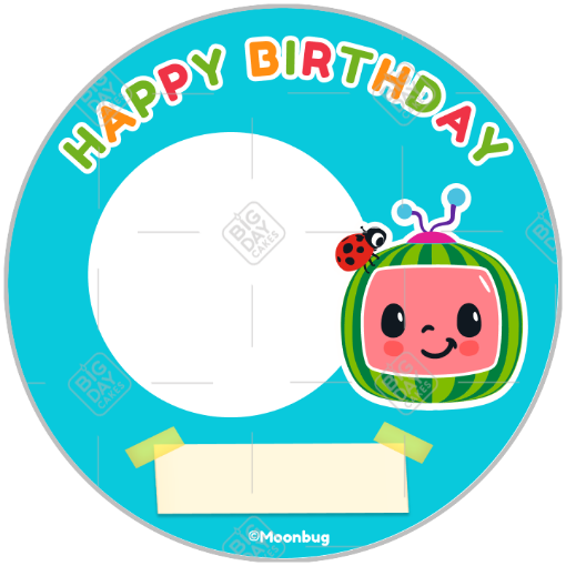 CoComelon Happy Birthday - turquoise frame - round