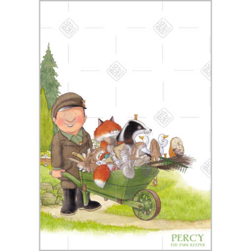 Percy and animals in a wheelbarrow topper - portrait