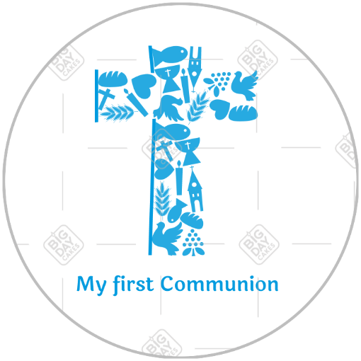 First communion - blue cross blue topper - round