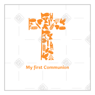 First communion orange cross topper - square