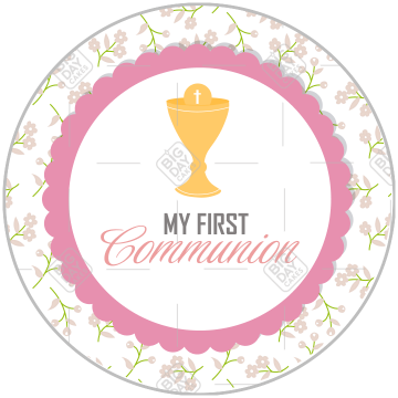 Communion flowers pink design topper - round