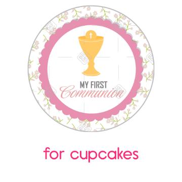 Communion flowers pink design topper - cupcakes
