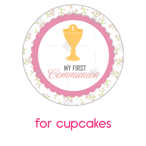 Communion flowers pink design topper - cupcakes