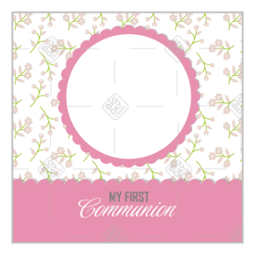 Communion flowers pink frame - square