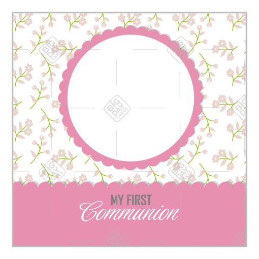 Communion flowers pink frame - square