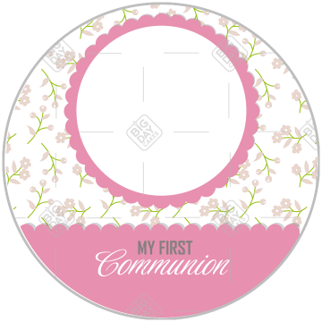 Communion flowers pink frame - round
