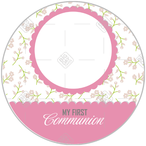 Communion flowers pink frame - round