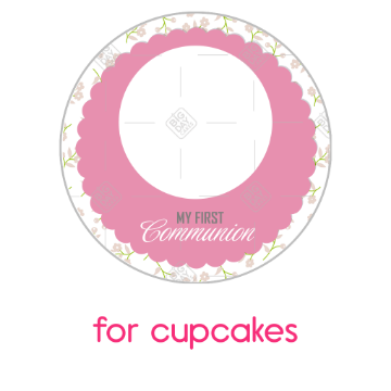Communion flowers pink frame - cupcakes
