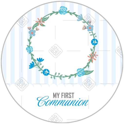 Communion stripes blue frame - round