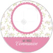 Communion flowers pink frame - round
